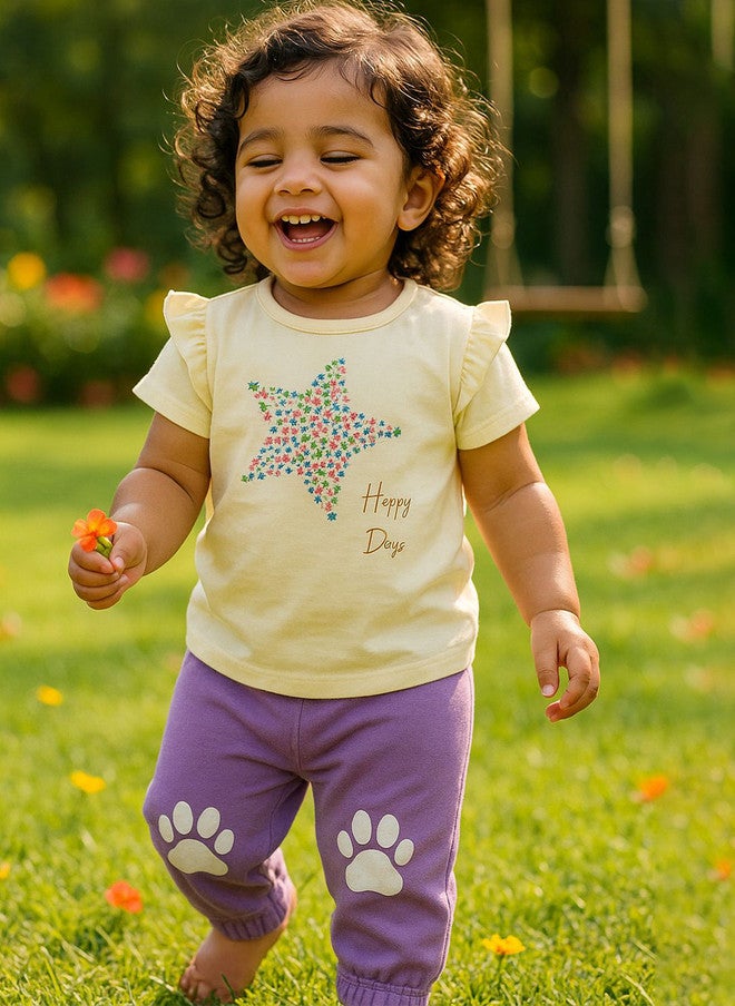 BONTOTS Infant Girls Playful Paw Printed Organic Cotton Jogger - Image 1
